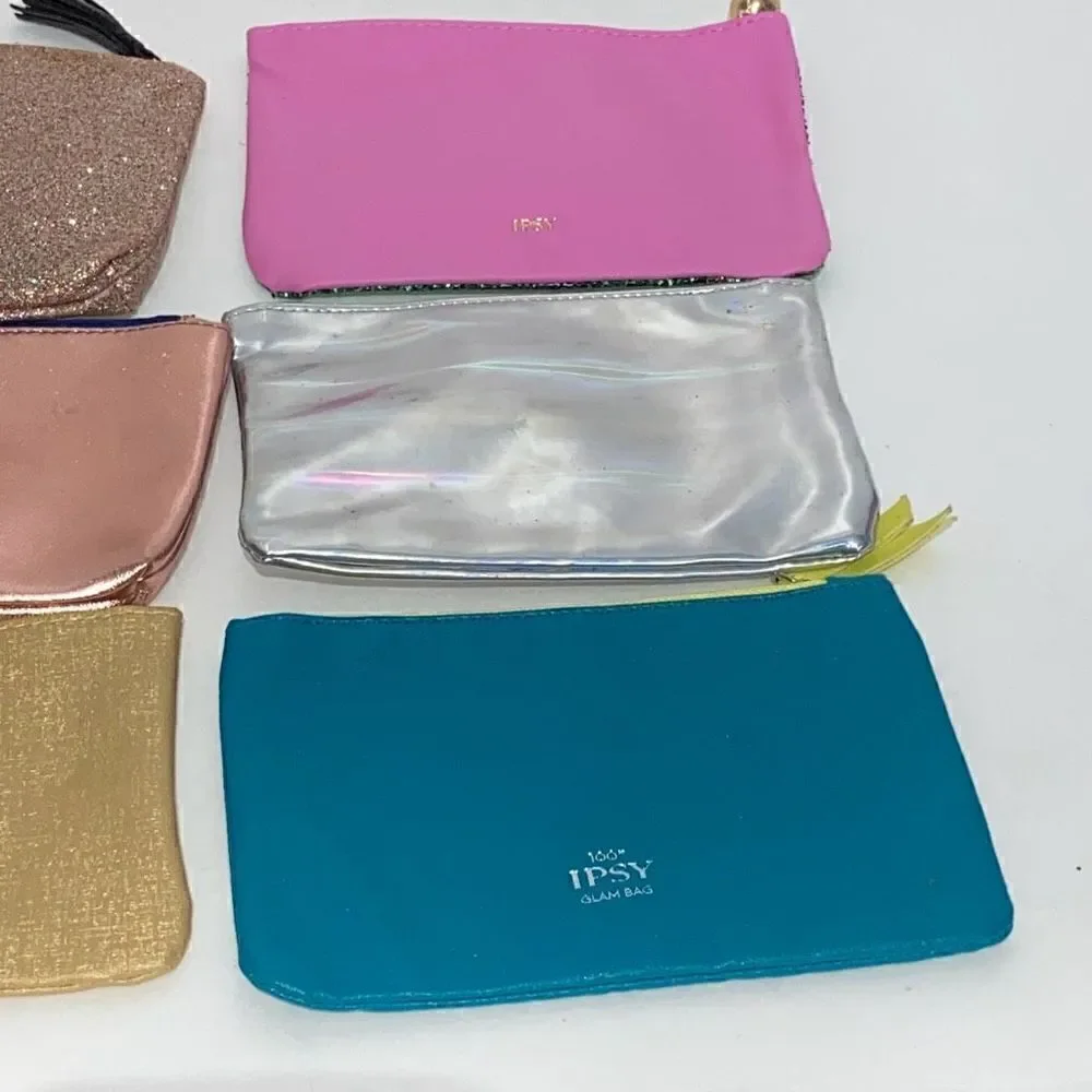 Ipsy Glam Bag Lot 6 Makeup Pouches Rose Gold Teal Studded Silver Holographic Set